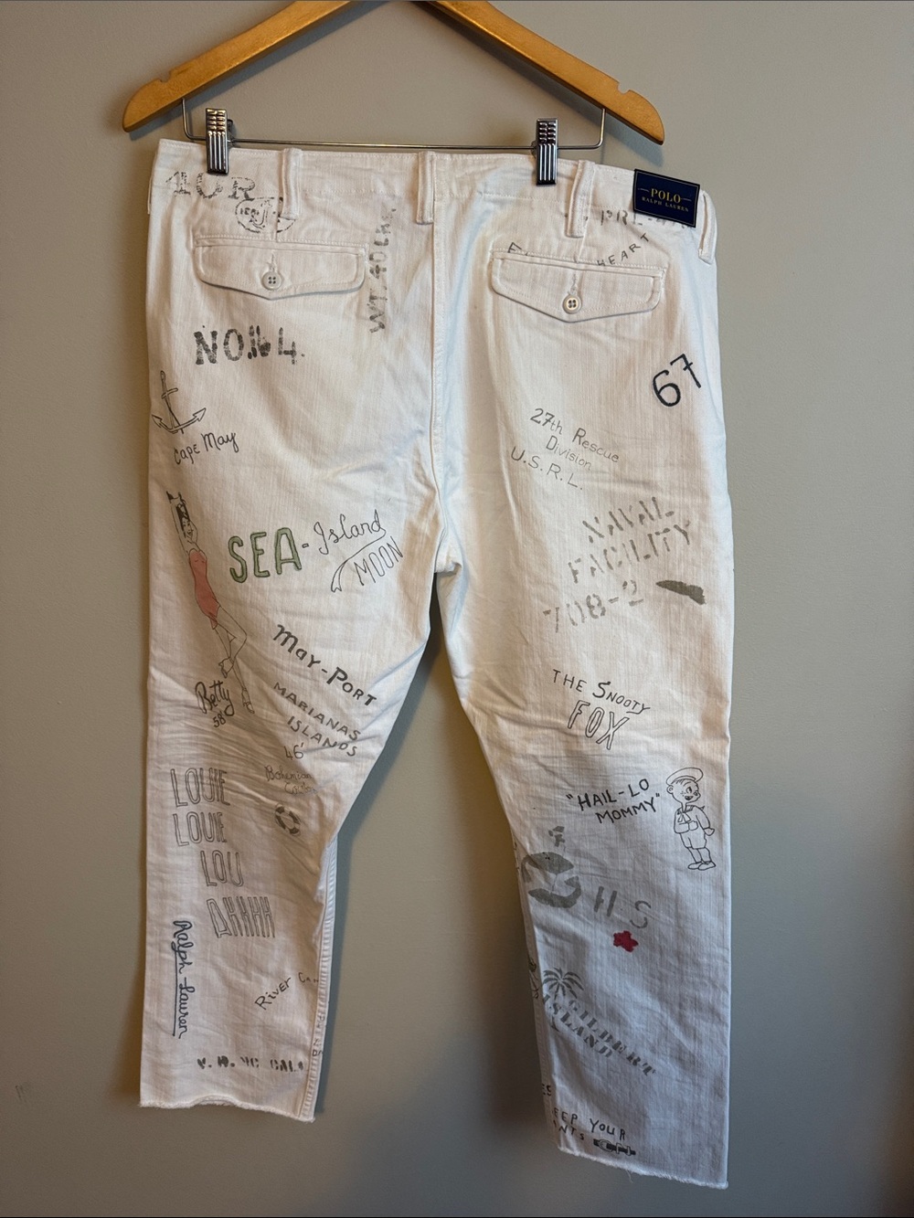 Polo Ralph Lauren White Island Graphic G.I. Chino Tapered Cutoff Pants 36 - Picture 2 of 16